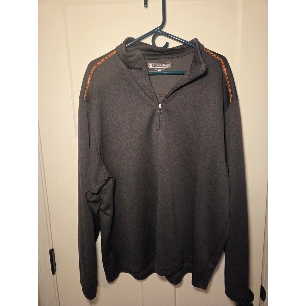 Pebble Beach Performance Mens XL Quarter Zip Pullover Gray Orange Golf Sweater